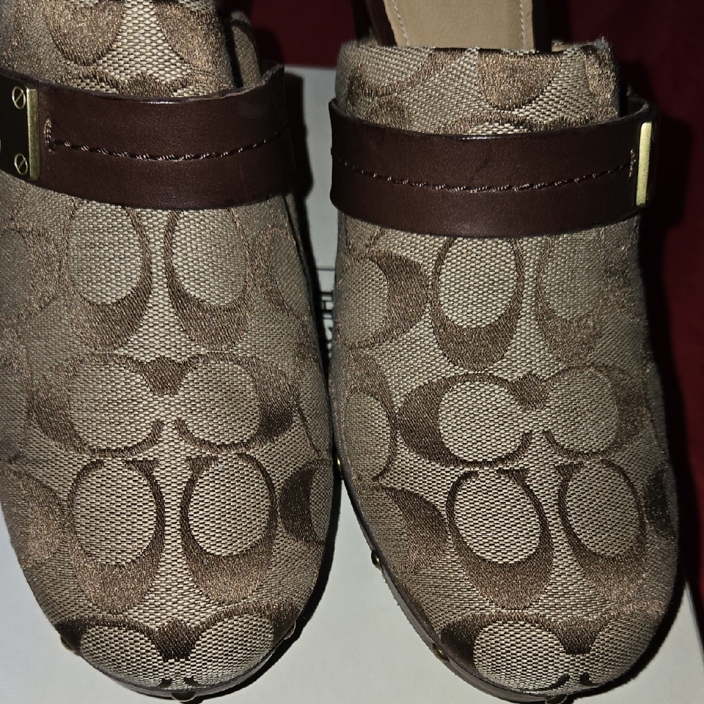 Coach Tan and Brown Patterned Mules - Picture 9 of 12